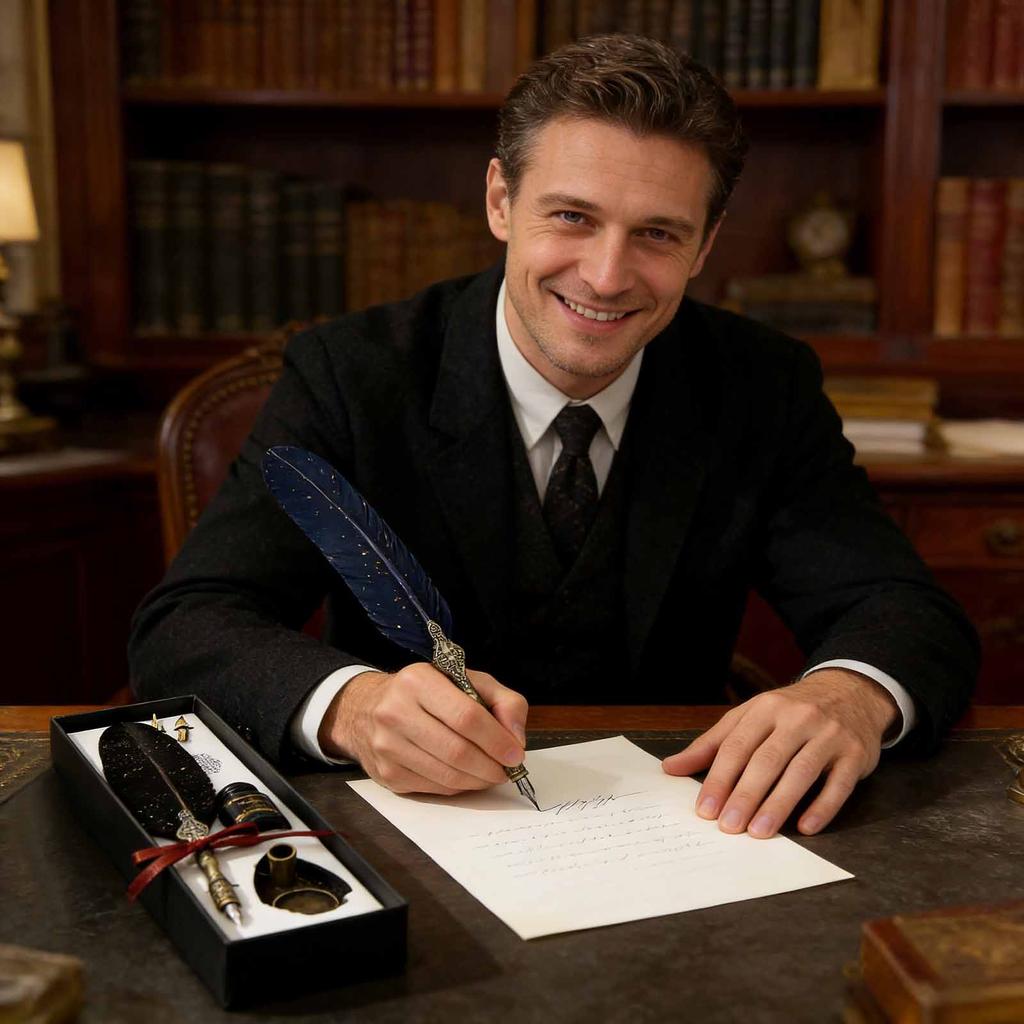 Vintage Carved Quill Pen Set, Shiny Quill Pen Set, Antique Calligraphy Dip Pen