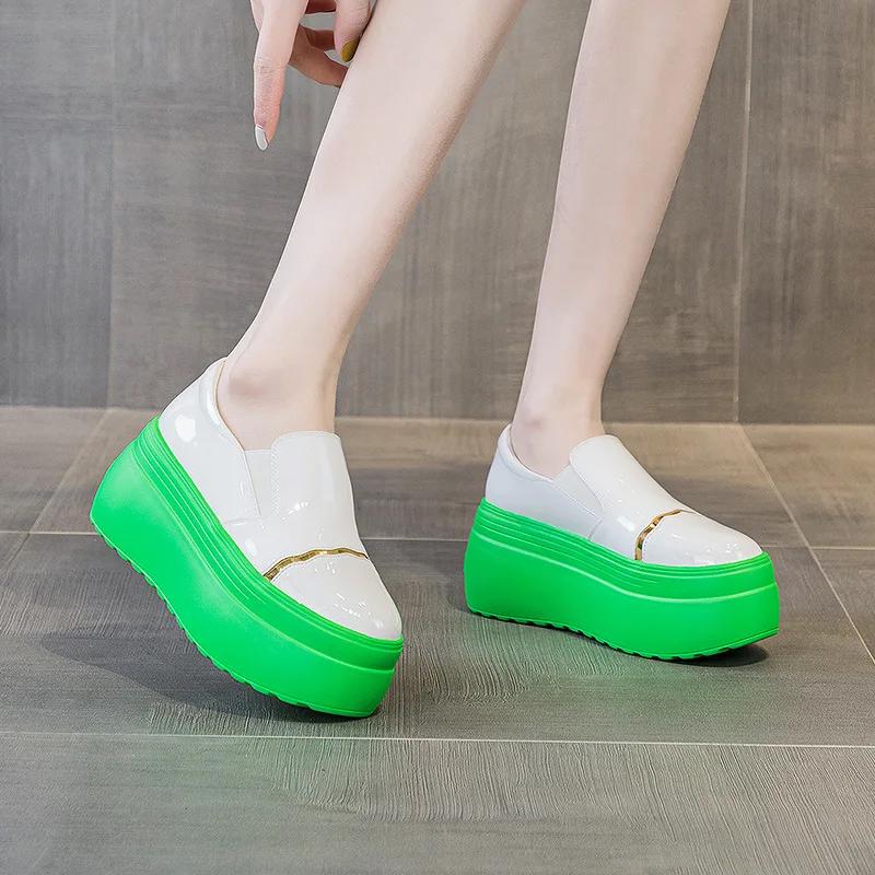 Fashion 8CM Genuine Leather Platform Wedge Chunky Sneakers Shoes Summer Autumn Spring Breathable Females Casual Ladies Women