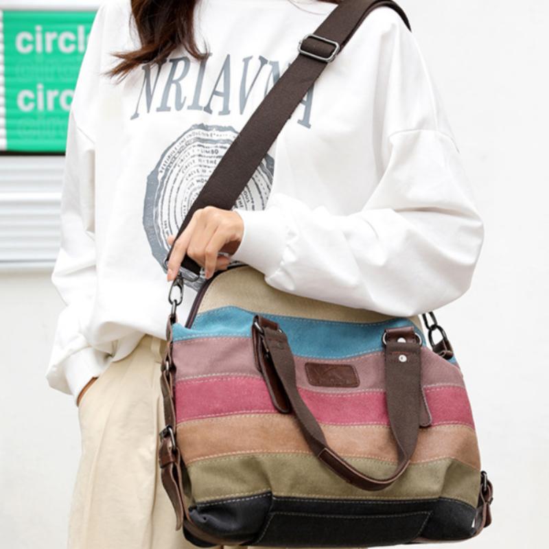Καμβάς Casual Ρετρό Μόδα και Τέχνη Κολέγιο Τσάντα Γυναικεία Μονό ώμου Χιαστί Μεγάλης Χωρητικότητας Τσάντα με Συνδυασμό Χρωμάτων