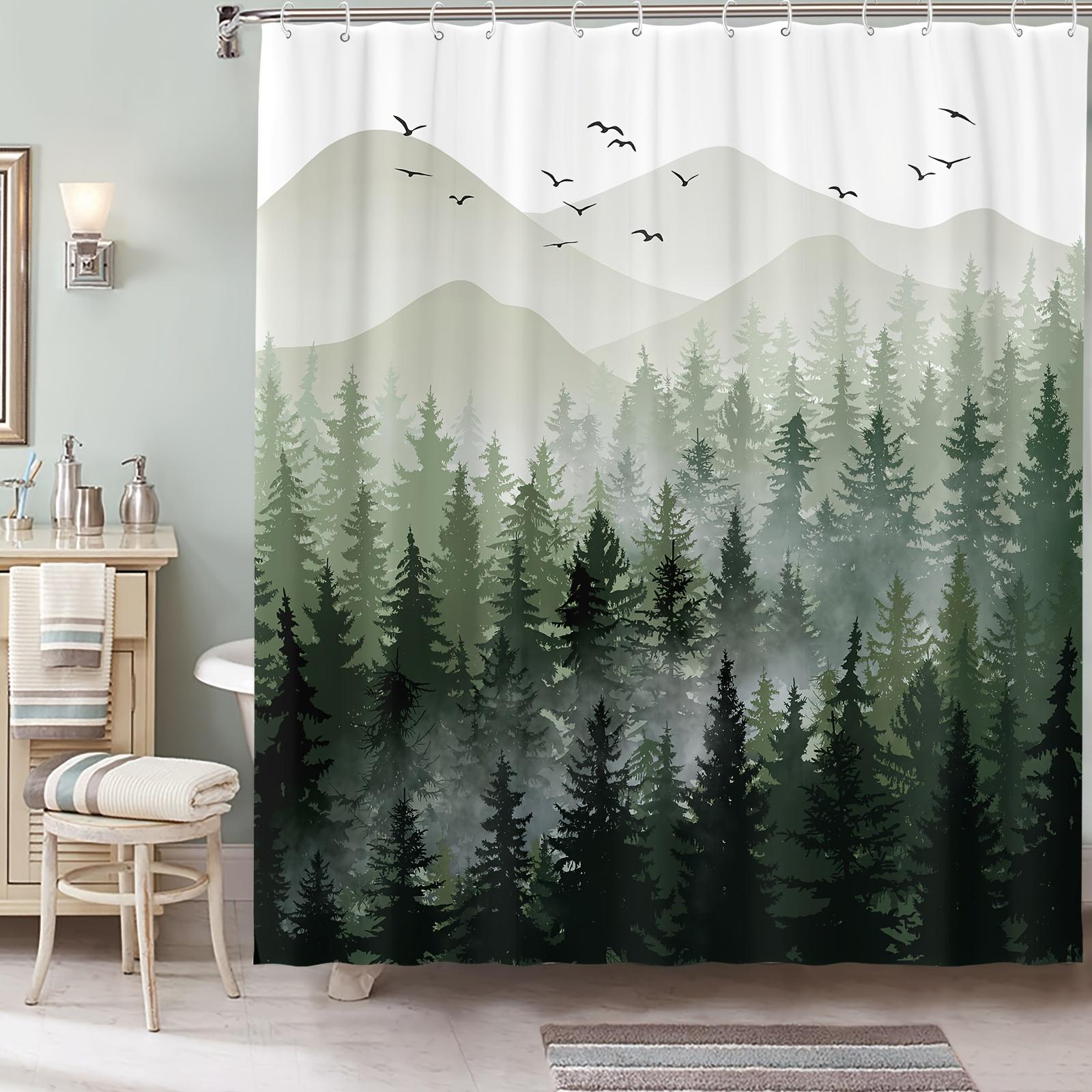 

1pc Green Mist Forest Shower Curtain - Waterproof, Modern Minimalist Bath Decor, Bathtub Partition, Bathroom Accessories W90XH180cm