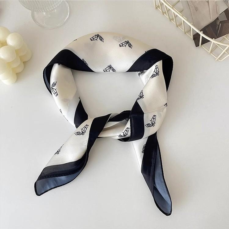 Women's Scarf Black and White Classic Versatile Thin Scarf Small Horse Head Gentle Elegant Graceful Internet Celebrity 70cm Small Square Towel