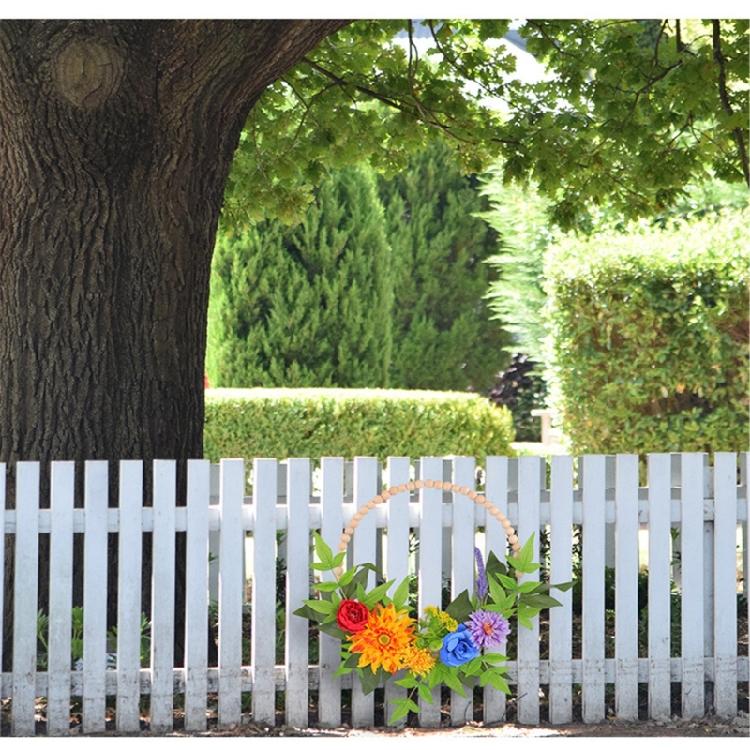 Holzperlenkranz mit künstlicher Blume und Blatt, Frühjahrs-Sommer-Kranz für Hochzeit