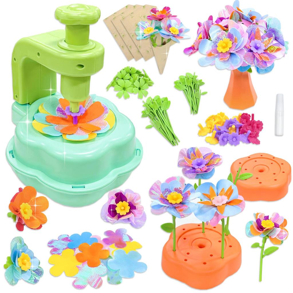 VBACALA Flower Blocks DIY Bouquet Building Craft Kit with Potted Colorful and Matching 3D Making Birthday Gift Toy, 174-Piece Kit, Plants, Petals,