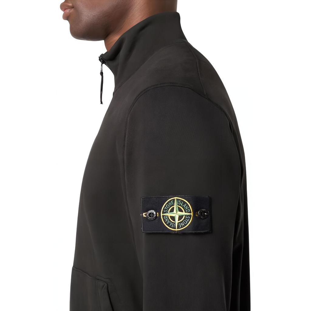 Stone Island Badge Zip Collar Long Sleeve Sweatshirt Men sweatshirt Black K1S1561006-43S0051-V0029