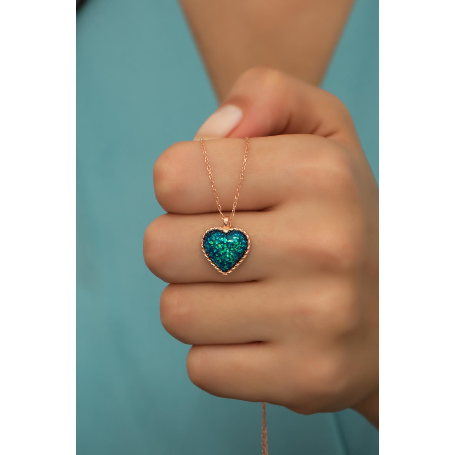 

Ожерелье в форме сердца из стерлингового серебра 925 пробы с бирюзой и опалом