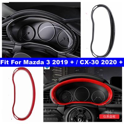Carbon Fiber / Red Auto Center Console Dashboard Trument Panel Cover Trim For Mazda 3 + / CX-30 2024