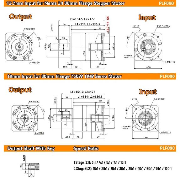Nema23 Nema34 Planetary Gearbox Step-down Gearbox Motor Reducer Less 7 Arcmin for Stepper Motor 60/80/90 400W 750W Servo