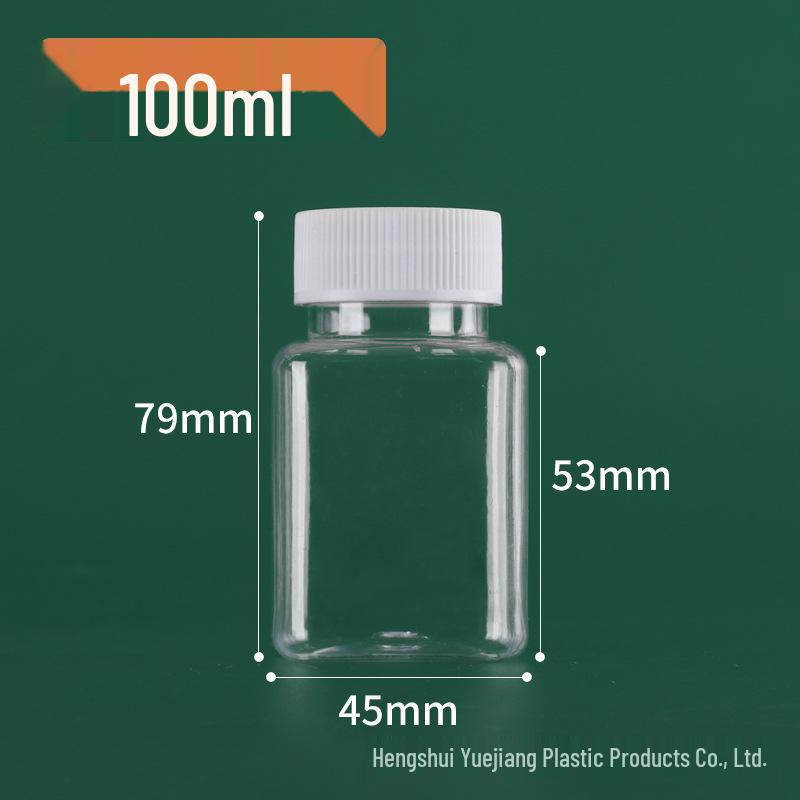 Transparent 100ml Wide Mouth PET Square Bottle for Capsules, Beads, or Dispensing