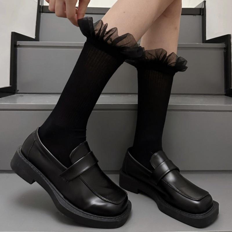 Designer Mesh Lace Ballet-Style Mid-Tube Socks for Girls - Trendy Japanese JK Internet Celebrity Style