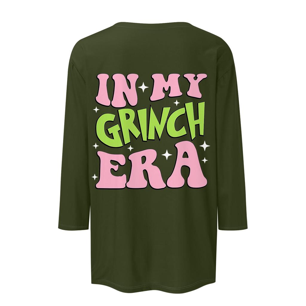 3/4 Sleeve Tops For Women T-Shirt Casual Christmas Print Tops T Shirt Round Neck Pullover Blouse