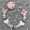 2024 Handmade Customized Name Beech Pacifier Clips Holder Chain Silicone Rainbow Pacifier Chain Baby Teether Teething Chain Gift