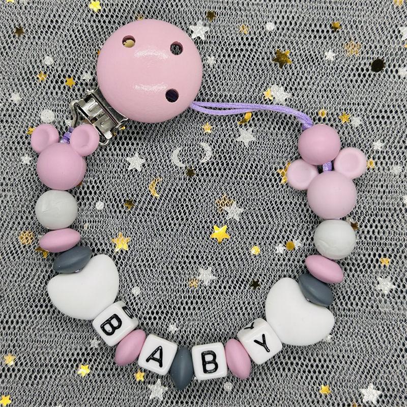 2024 Handmade Customized Name Beech Pacifier Clips Holder Chain Silicone Rainbow Pacifier Chain Baby Teether Teething Chain Gift