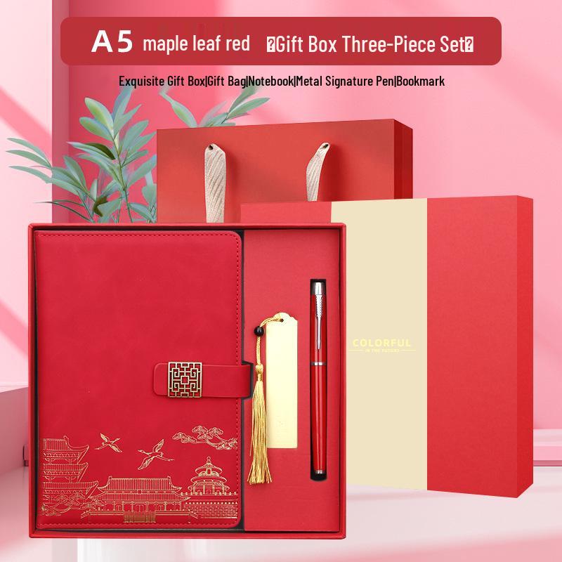 Custom Logo Cultural Creative Notebook & Wooden Bookmark Gift Set