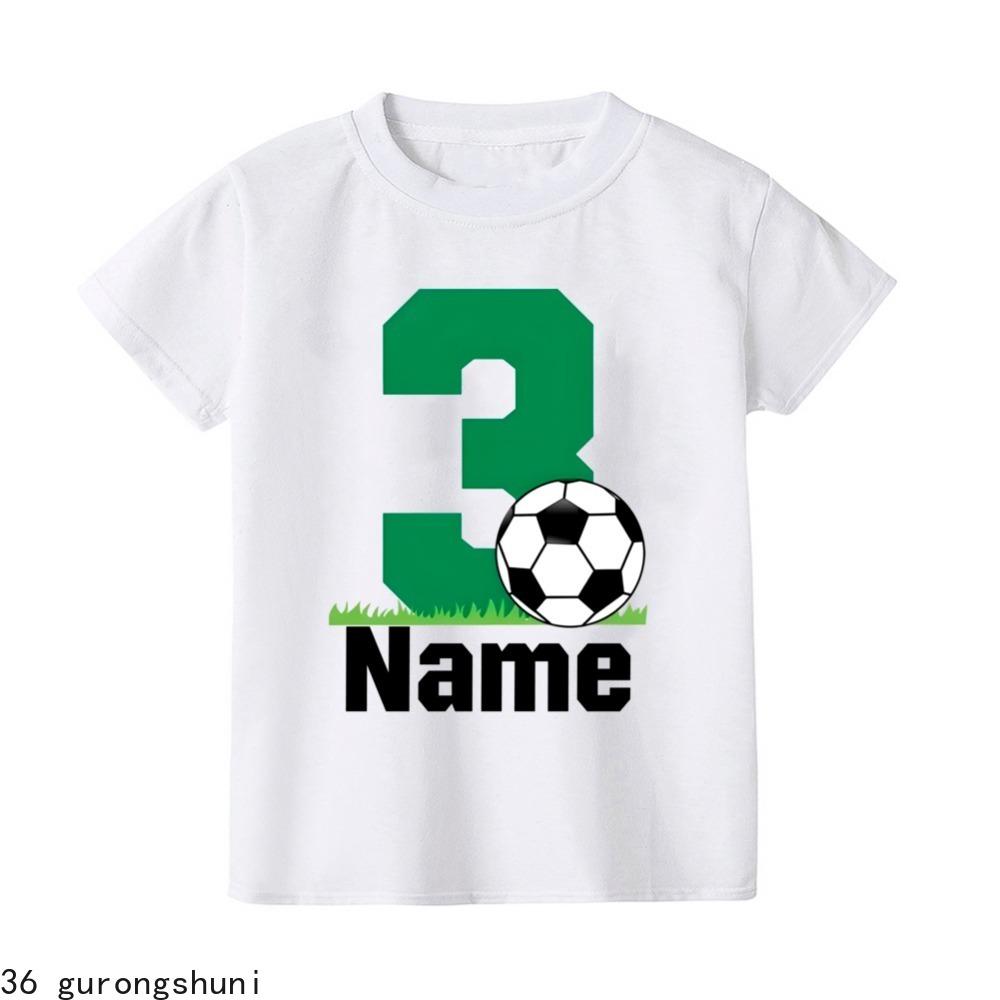 Personalize Name Free  Football Birthday Number 1-9 Print Kid T-shirt Child Tshirt Short Sleeve Fashion Tee Top Summer Clothes