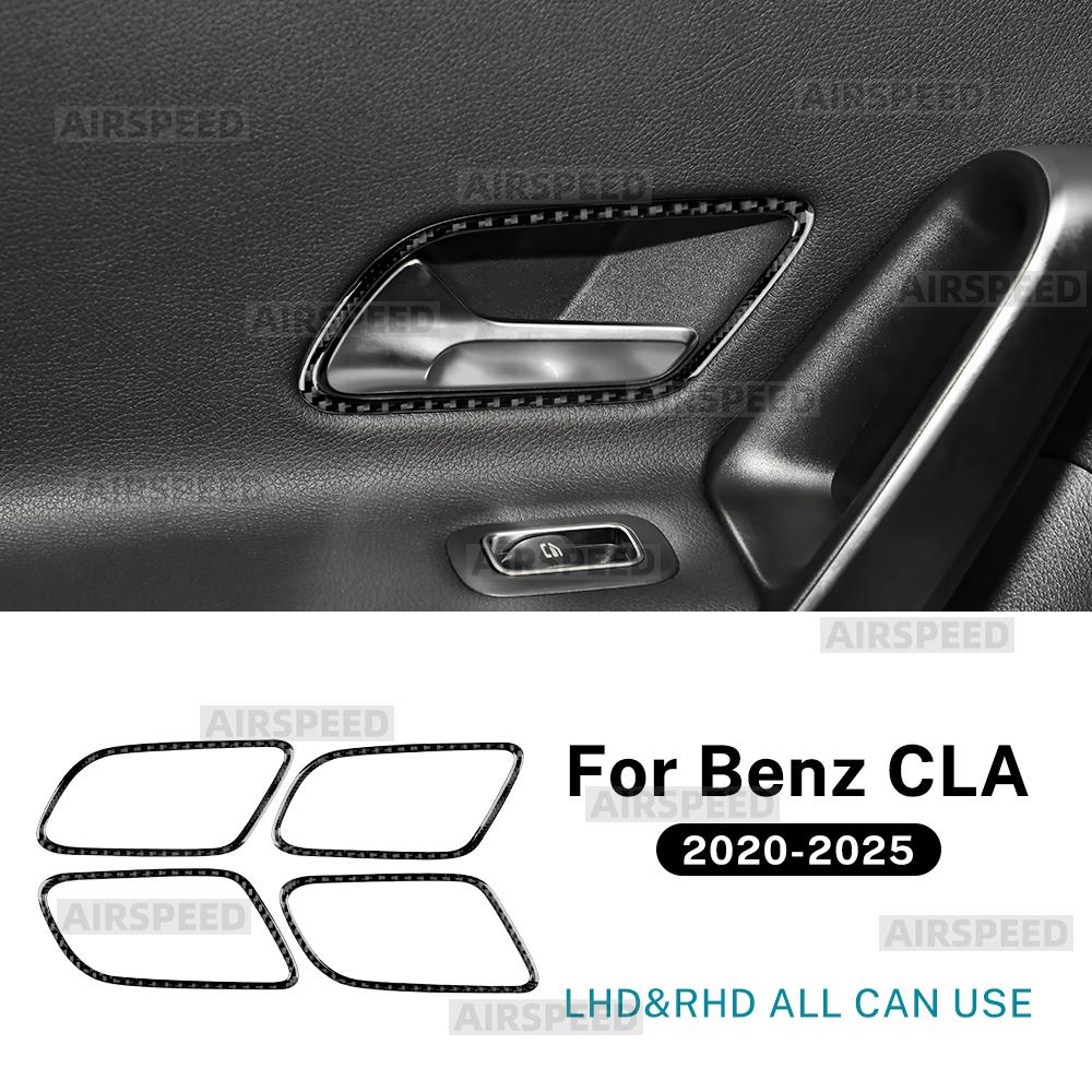 Real Soft Carbon Fiber Trim Sticker For Mercedes Benz A CLA Class W177 W118 C118 2020-2025 2025 Car Inner Door Handle Frame