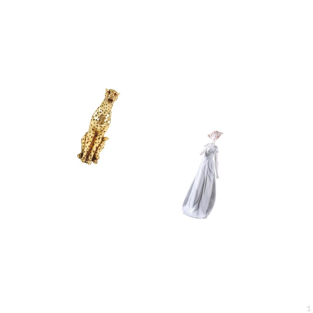 Golden Porcelain Cheetah Lady Sculpture Figurine Nordic Tabletop Centerpiece Decorative Ornament for