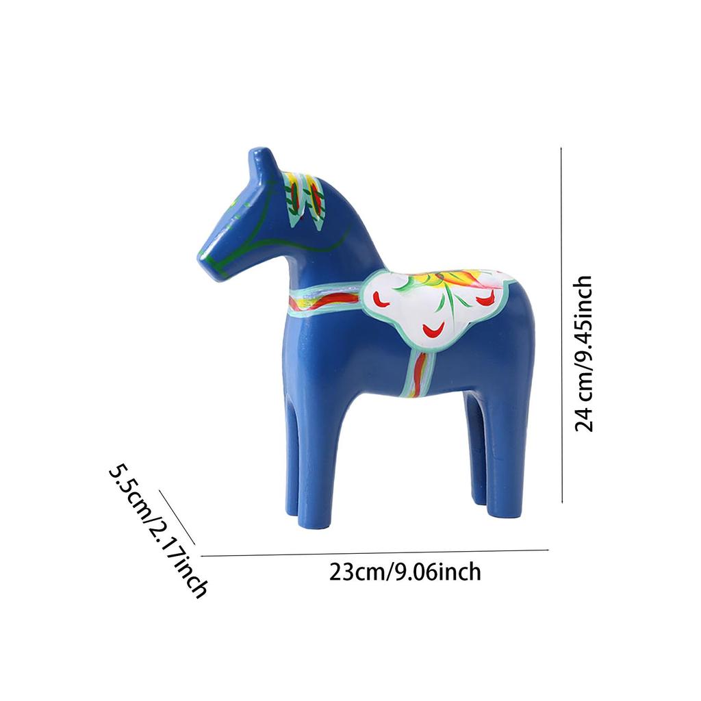 Hand Painted Swedish Dala Horse Desktop Ornament Solid Wood Craft Sculpture for Farmhouse House Decoration Aesthetic