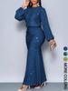 New Style Rhinestone Long Sleeve Fishtail Ruffles Pleated Dress
