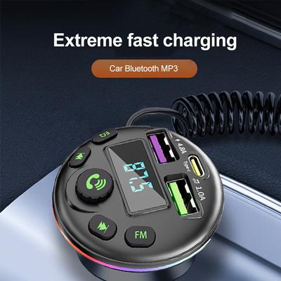 Automobilový Bluetooth 5.0 FM vysílač Handsfree audio přijímač MP3 modulátor přehrávač s nabíjecím kabelem 3 v 1 pro iPhone Huawei Xiaomi