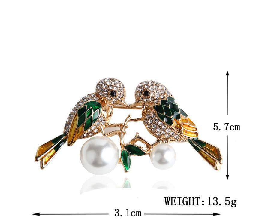 Magpie Couple Animals Paired Brooches Crystal Rhinestone Pearl Pins Luxury High Quality Clothing Badges Accessories For Lady