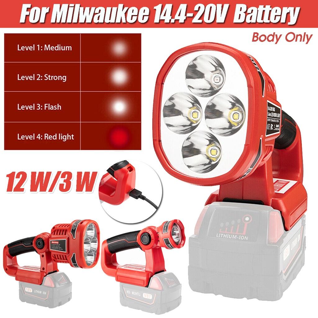 18V Portable LED Lamp Flashlight Excluding Battery & Charger Li-Ion Battery USB Outdoor Work Light 3W/12W for Milwaukee USB