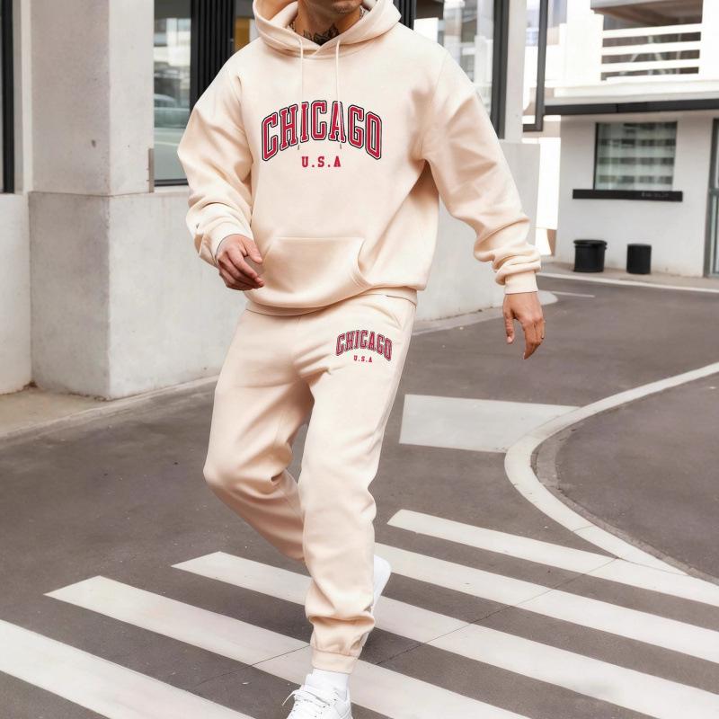 Men's Athletic 2-Piece Hoodie & Sweatpants Set - Letter Print Casual Wear