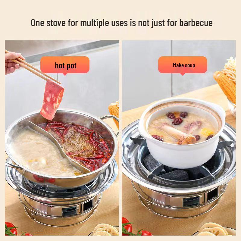 Smokeless Charcoal Grill Set with Tea-Boiling Feature, Ideal for Outdoor and Household Use.