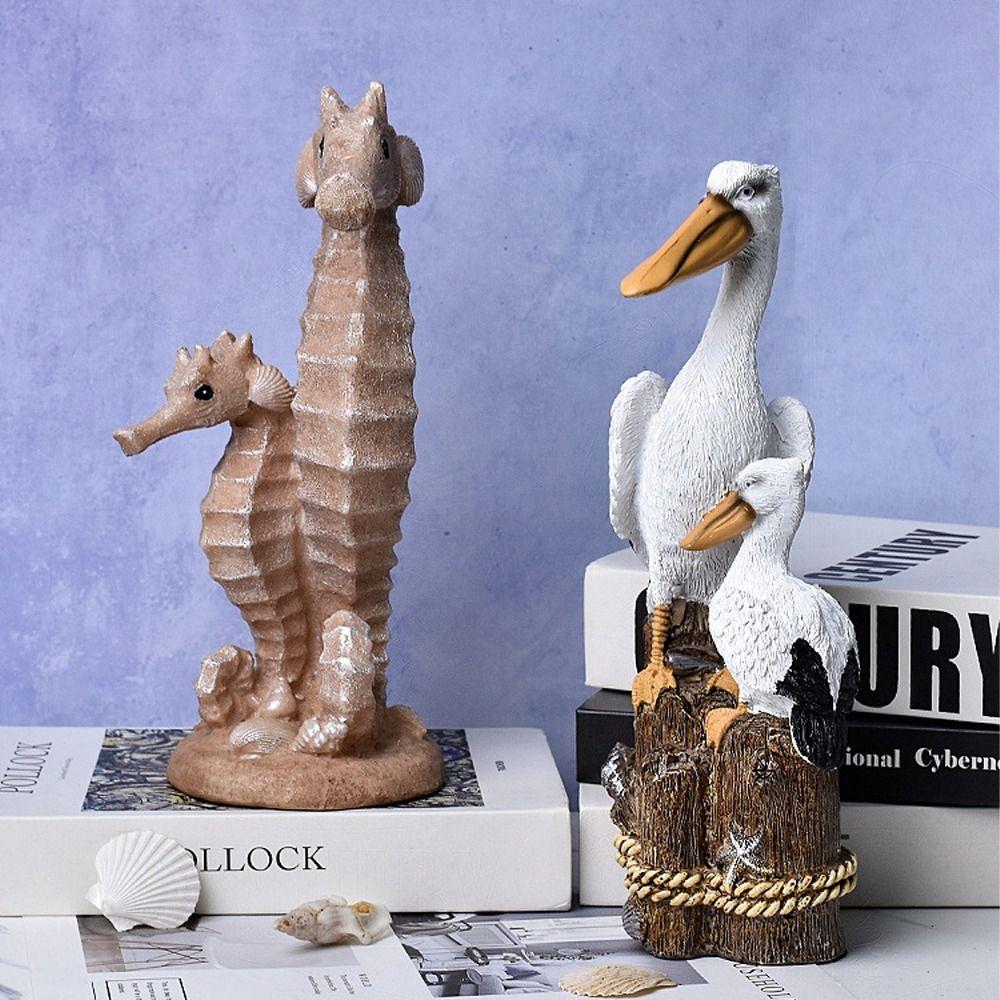 Waterproof Resin Seagull Figurine Handmade Small Sea Bird Statue Pelican Seahorse Ornament  Nursery