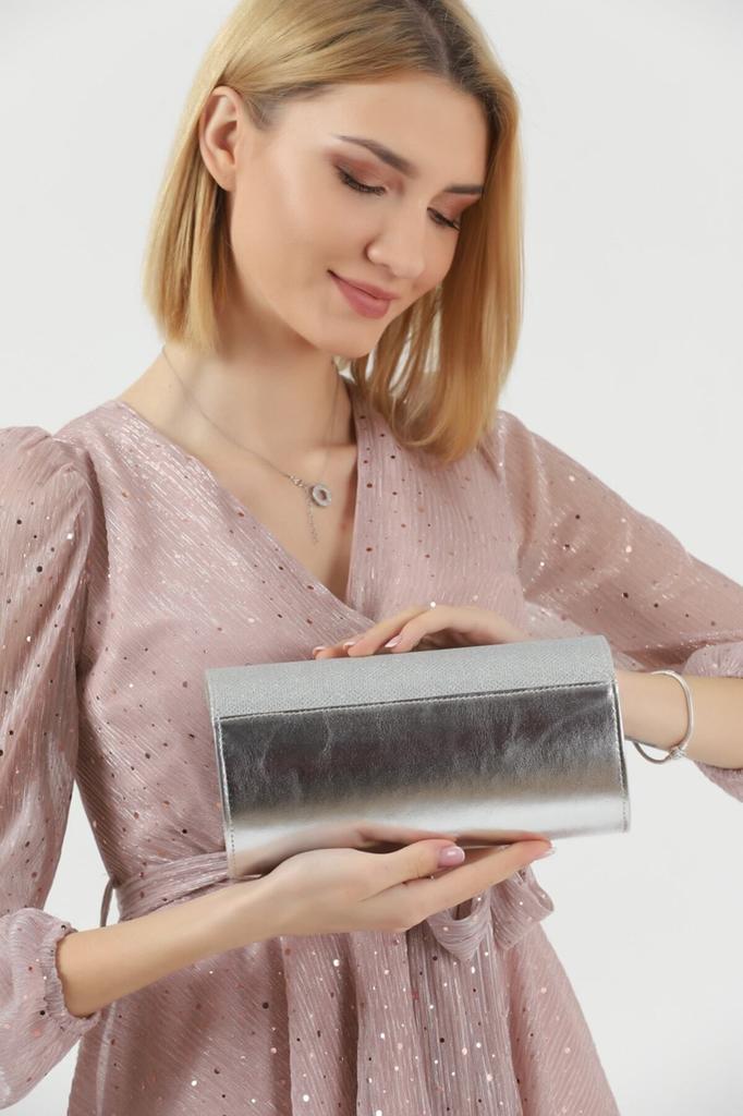 Women's Stylish and Useful Evening Dress Bag Silver Glitter Evening Dress Bag Portfolio Clutch Bag