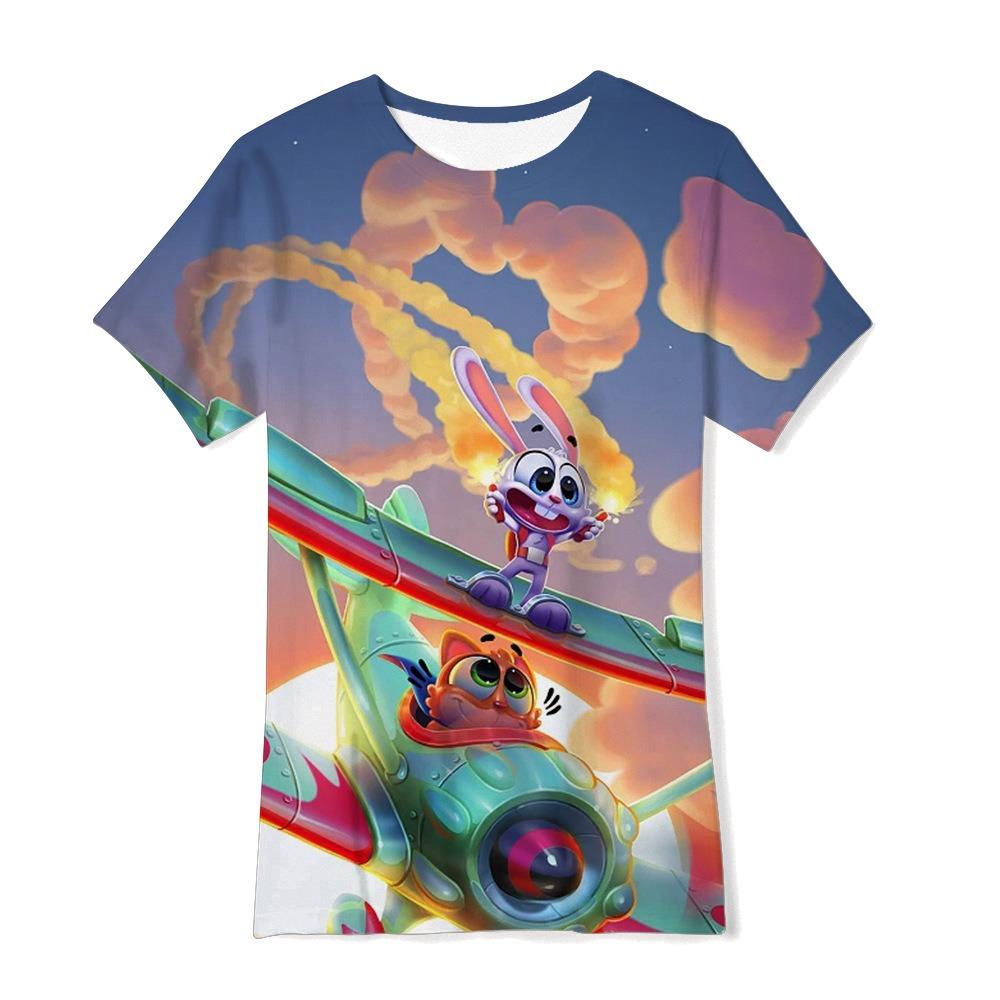 Children Cute Cartoon 3D Digital Printed Girl's Fashionable Casual Round Neck Short Sleeved T-shirt