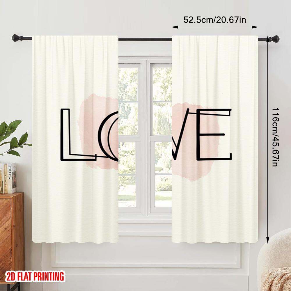 2pcs 2D flat printing Window Curtains Watercolor Blush Love Fabric Without Electricity Festive Wall Decor for Holiday Family