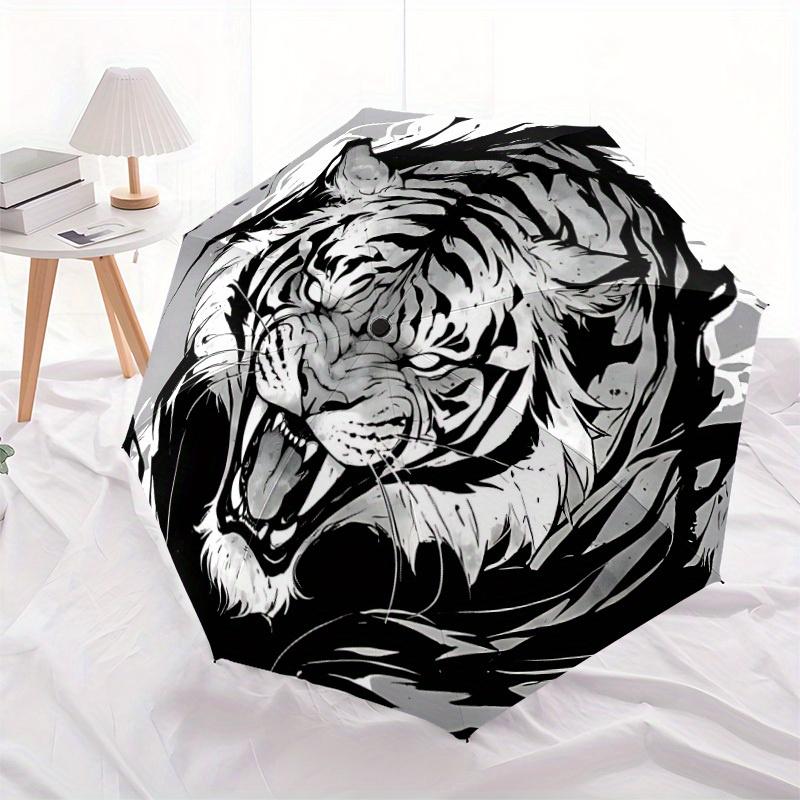 1pc Tiger Wildcat Auto Open/close Leisure Umbrella, 8-Rib sturdy structure, Portable Travel Umbrella, Parties, Everyday Use, Outdoor Accesso
