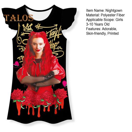 Nattlinne för flickor Rise Röd Rundhalsad Klänning för barn Volsade ärmar Rödhåriga flickmönster Nattlinne för flickor 3-10 år gammal