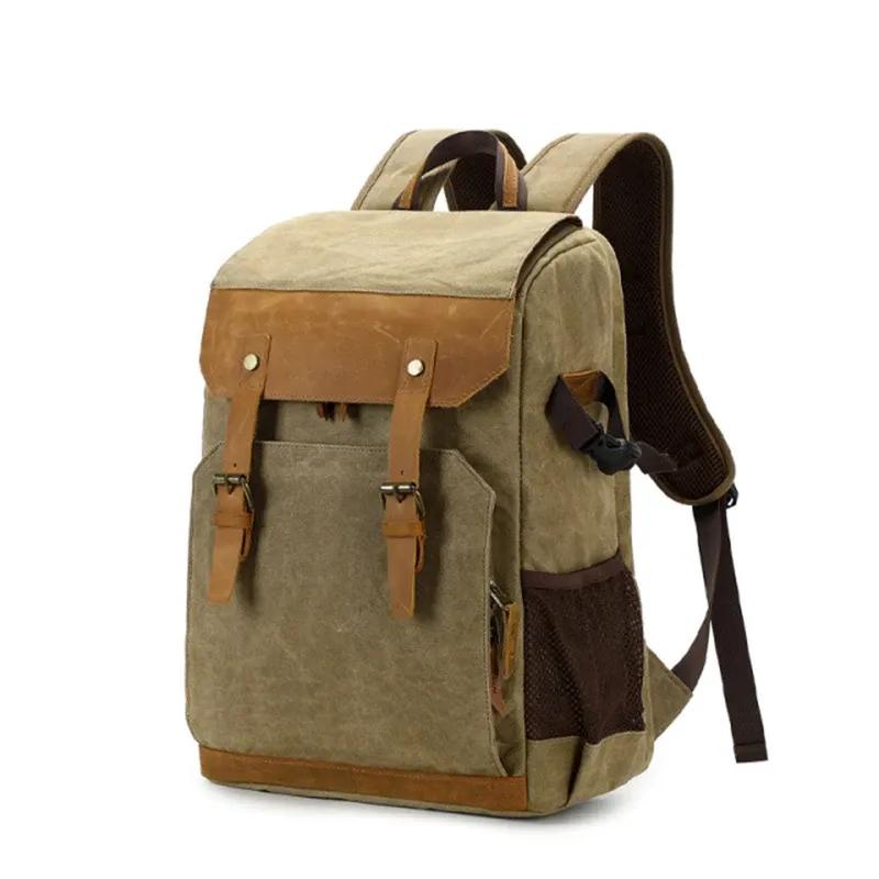 Camera Bag Batik Canvas+Leather Waterproof Camera Backpack DSLR Case Padded Large Photo Bag C3086