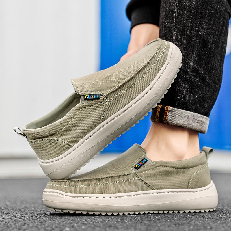 New Men Canvas Casual Shoes Breathable Soft Cloth Sneakers Non Slip Rubber Sole Lightweight Daily Walking Fashion Flat Footwear