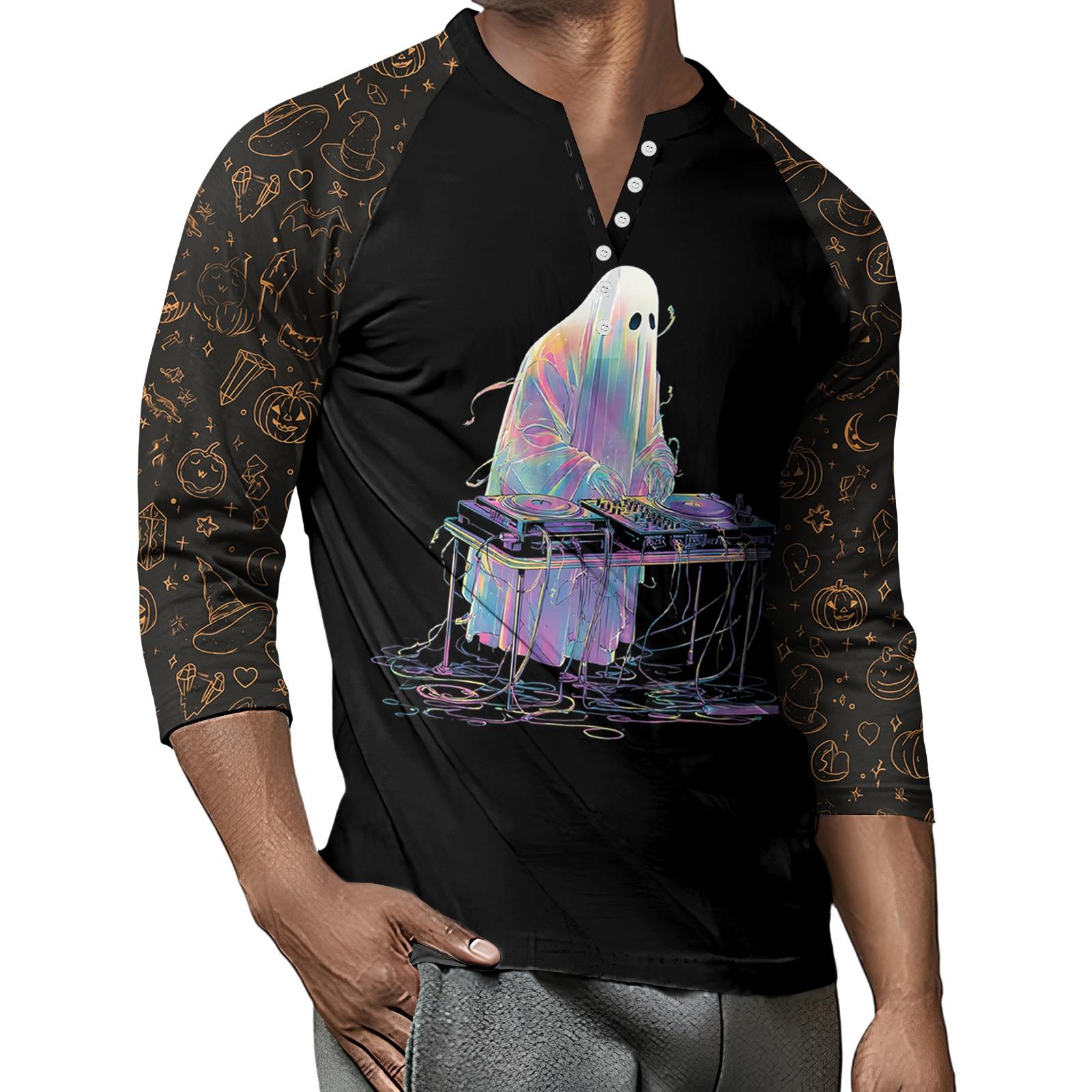 

Мужской контрастный топ реглан на пуговицах с рукавом 3/4 XXXL чёрный