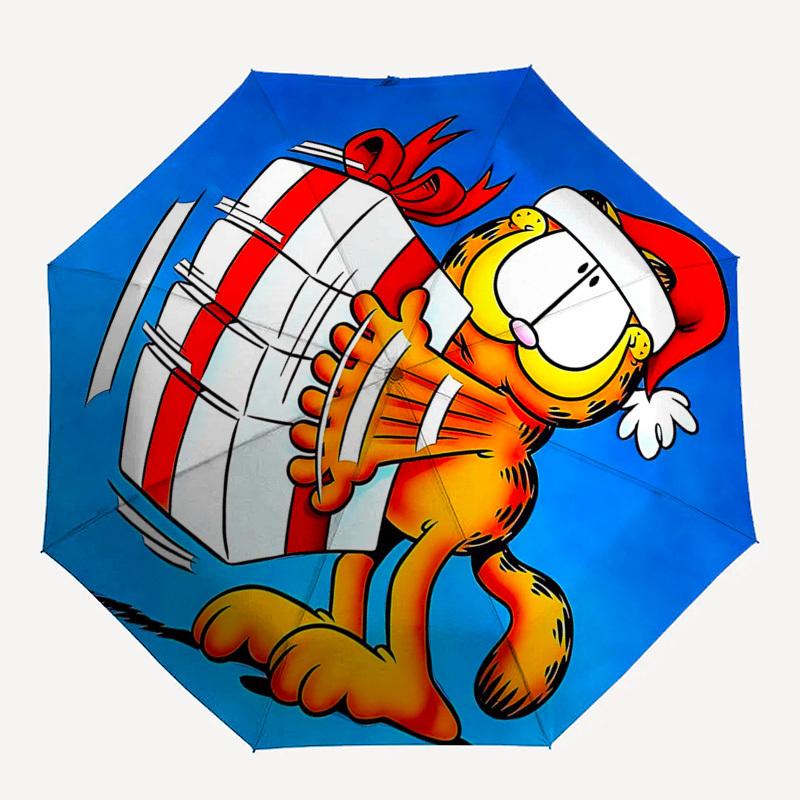 1pc Garfield Christmas Edition Automatic Opening Umbrella, Portable Three-Fold Design, 8-Bone Iron Frame Outdoor Umbrella, Perfect Holiday Gift for Fa