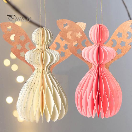 Andělská plástvová ozdoba Papírový anděl Závěsná ozdoba s třpytivým okrajem 3D plástvová andělská dekorace na narozeninovou oslavu svatbu