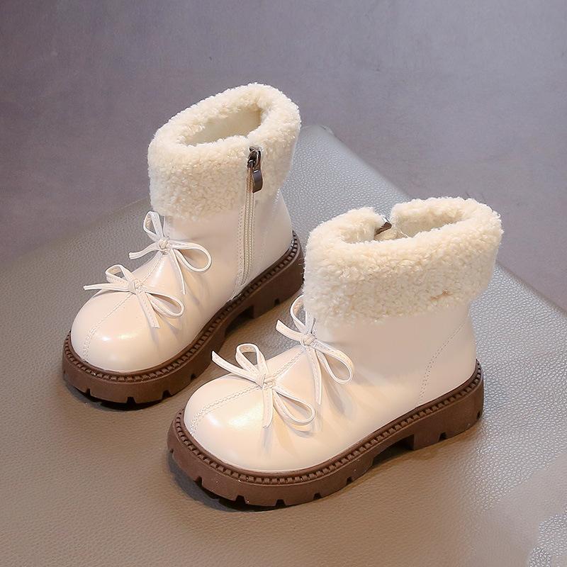 Children's Martin boots winter 2025 new two cotton baby girl leather boots soft sole non-slip girls short boots