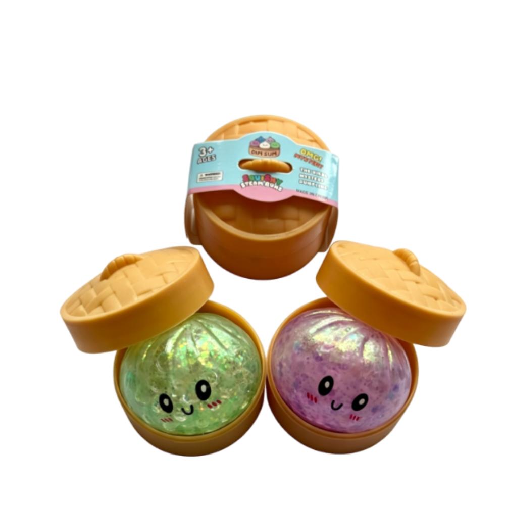 Mini Jouet à Presser Ravioli avec Panier Vapeur en Bambou, Boule de Pâte Souple en TPR, Jouet Fidget Décompression Réaliste, Cadeau Soulagement du Stress
