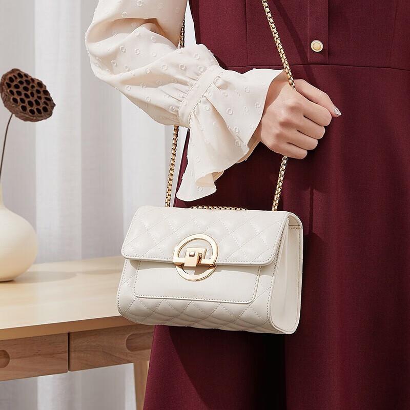 RED DRAGONFLY Women's Handbag, Cowhide Crossbody Bag, Shoulder Bag, Square Bag, White