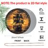 2D Flat, 1pc Vintage Pirate Ship Wall Decor - Round Aluminum Metal Nautical Sign, Jolly Roger Skull & Crossbones Wall Plaque, Suitable for Home, Bar