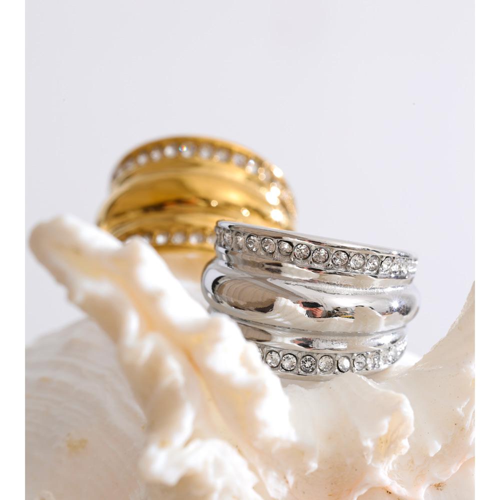 Eetit Size 6789 Stainless Steel Cubic Zirconia Wide Ring 16K & Platinum Color PVD Plated High Quality Popular Finger Jewelry