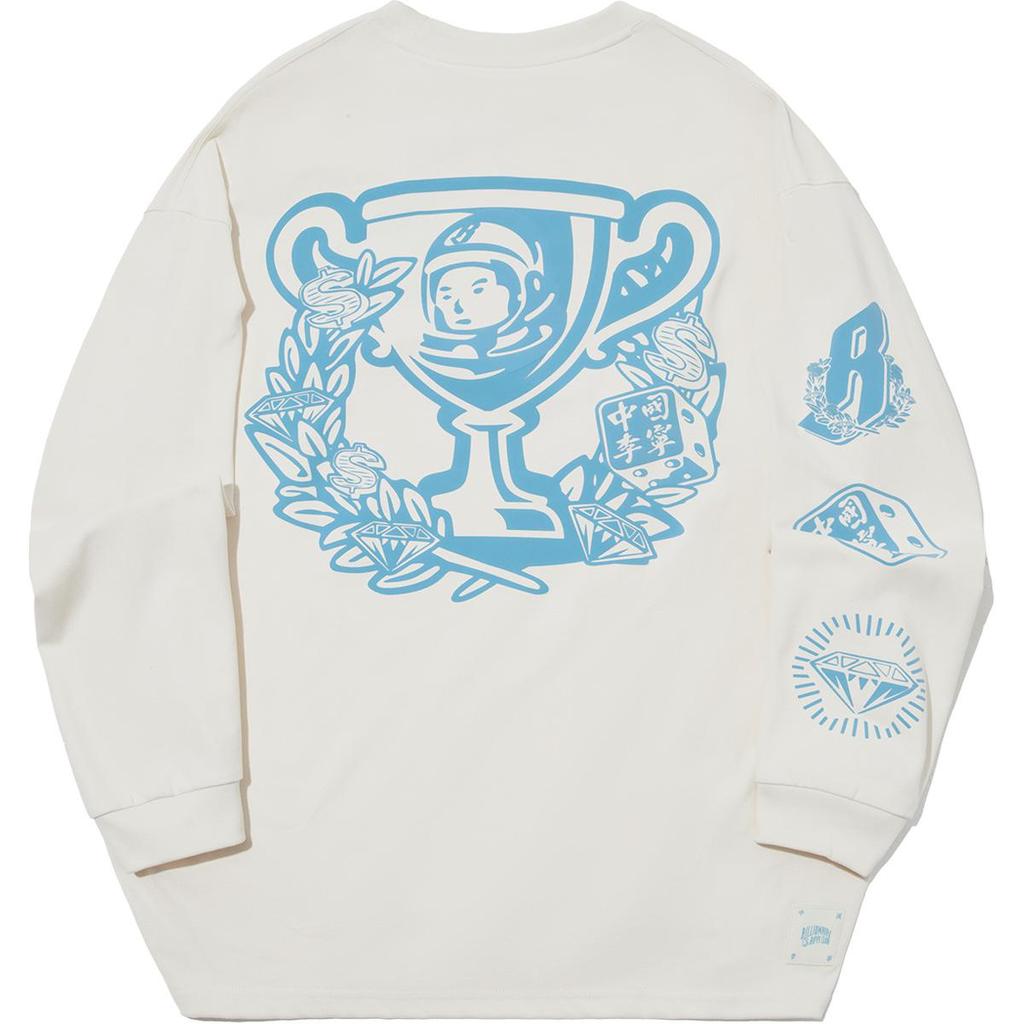 Li Ning X Billionaire Boys Club Skateboard Series Printed Letter Loose Fit Crewneck Sweatshirt Men Sweatshirt Eggshell-Gray AHSUF71-1