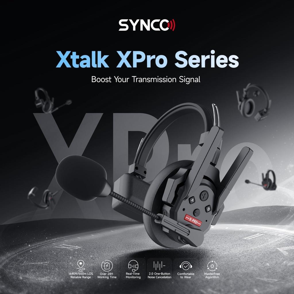 SYNCO XTalk XPro5 Wireless Headset Intercom System with Random Master 500m Operating AI Noise Reduction for Filming and Live Shows 2.4GHz Microphone,