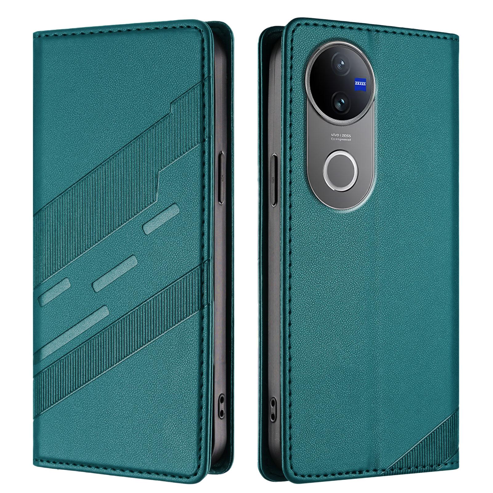 

Для vivo V50 5G Чехлы для телефонов Панк-стиль Тисненый Кошелек Подставка Кожаный чехол Dark Green