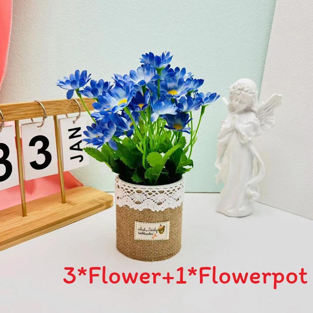 Wild Chrysanthemum Flower Pot Simulated Green Plant Potted Plant For Home Office