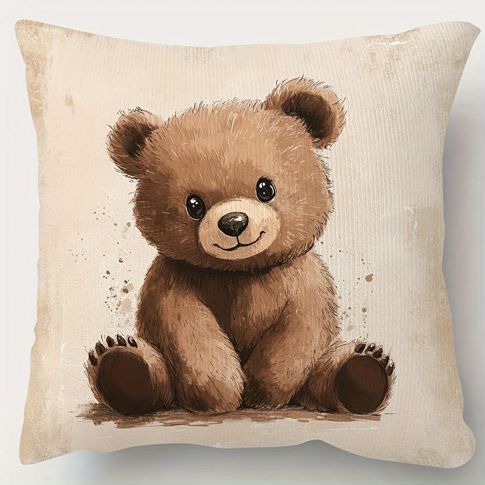 1pc Pillowcase, Featuring an Adorable Little Brown Bear Pattern, Made of Soft and Smooth Polyester Short Plush Fabric with Single-sided Printed Design
