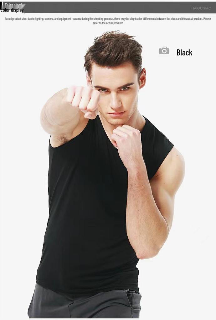 Men's Breathable Wide Shoulder Tank Top - Black & White Sleeveless Fitness Vest