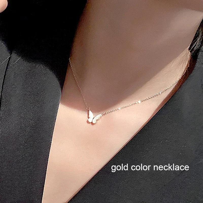 New Elegant Silver Color Shiny Butterfly Necklaces Ladies Exquisite Double Layer Clavicle Chain Necklace Jewelry Gift